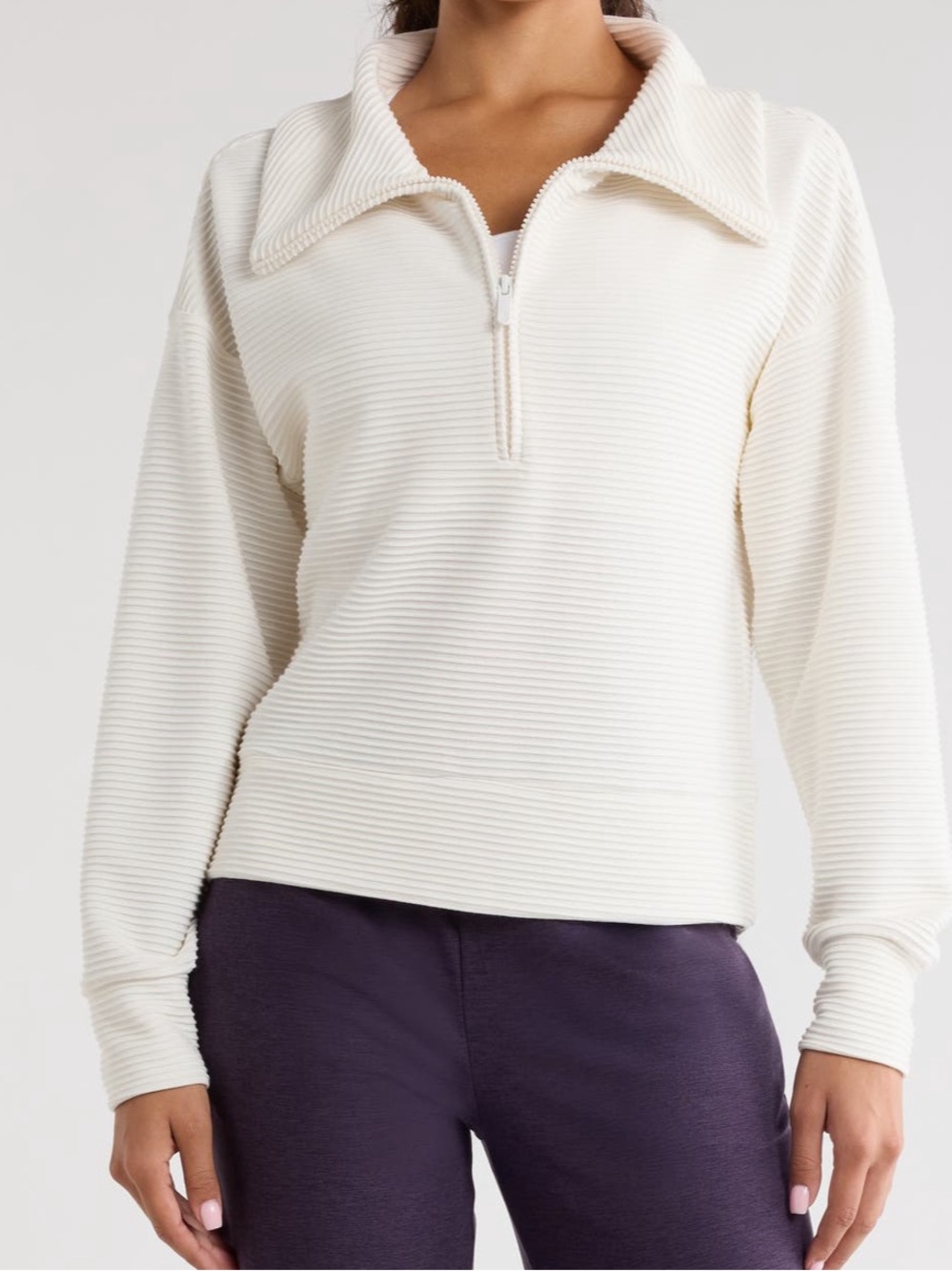 Zella Ottoman Half zip pullover NWT- Ivory egret L
